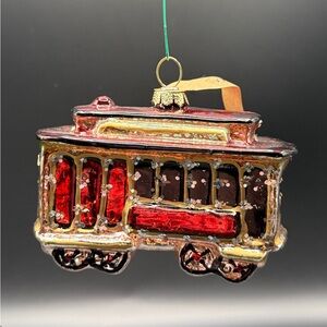 Vintage Pottery Barn - Red, Black & Gold Trolley Happy Holiday’s Ornament
